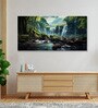 White Canvas Framed Serene Forest wild Waterfall Wall Painting(24X48 Inch)