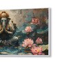 White Canvas Framed Serene Ganehsa on Nature Harmony Wall Painting
