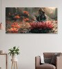 White Canvas Framed Serene Ganesha on Lotus Blossom Wall Painting