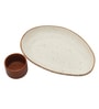Oval White 10 Inch Ceramic (Set of 2) Appetizer Platter with Dip Bowl