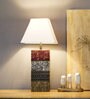 Margot White Cloth Shade Night Lamp With Wood Base