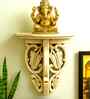 White Colour Rustic Appearance Solid Wood Handcarved Floating Wall Shelf
