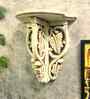 White Colour Rustic Appearance Solid Wood Handcarved Floating Wall Shelf