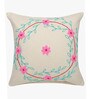 Set of 5 Floral Pattern Cotton White Cushion Covers 16 x 16 inches