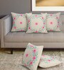 Set of 5 Floral Pattern Cotton White Cushion Covers 16 x 16 inches
