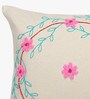 Set of 5 Floral Pattern Cotton White Cushion Covers 16 x 16 inches