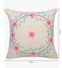 Set of 5 Floral Pattern Cotton White Cushion Covers 16 x 16 inches