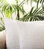 White Textured Geometric Cotton 18 x 18 Inch Cushion Covers (Set of 2)