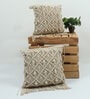 Cream Woven Macrame Handmade Knitted 16 x 16 Inches Cushion Covers (Pack of 2)