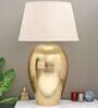 White Cotton Fabric Shade Barossa Tich Pattern Huge Size Brass Table Lamp With Brass Base