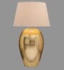 White Cotton Fabric Shade Barossa Tich Pattern Huge Size Brass Table Lamp With Brass Base