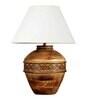White Cotton Fabric Shade Cromwell Large Natural Carved Wood Table Lamp With Brown Base