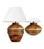 White Cotton Fabric Shade Cromwell Large Natural Carved Wood Table Lamp With Brown Base