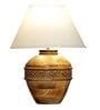 White Cotton Fabric Shade Cromwell Large Natural Carved Wood Table Lamp With Brown Base