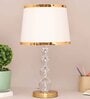 White Cotton Fabric Shade Divine Growth Glass Globe Premium Table Lamp With Brass Base