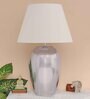 White Cotton Fabric Shade Rickford Tich Pattern Huge Size Table Lamp With Nickel Base