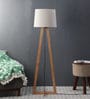Waitara Beige Fabric Shade Club Floor Lamp With Wood Base