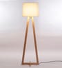Waitara Beige Fabric Shade Club Floor Lamp With Wood Base
