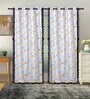 White Cotton Floral 7Ft Light Filtering Eyelet (Set Of 2) Door Curtains