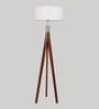 White Cotton Shade Tripod Floor Lamp With MDF Base