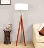 White Cotton Shade Tripod Floor Lamp With MDF Base