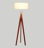 White Cotton Shade Tripod Floor Lamp With MDF Base
