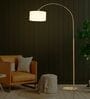 Elvis White Cotton Shade Club Floor Lamp With Metal Base