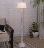 Euclid White Cotton Shade Club Floor Lamp With Wood Base
