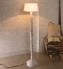Euclid White Cotton Shade Club Floor Lamp With Wood Base