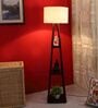 Dark White Cotton Shade Shelf Floor Lamp With MDF Base