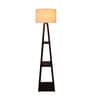 Dark White Cotton Shade Shelf Floor Lamp With MDF Base