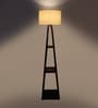 Dark White Cotton Shade Shelf Floor Lamp With MDF Base