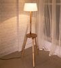 Hubble White Cotton Shade Shelf Floor Lamp With Wood Base