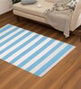 Blue Striped PVC 5 ft x 7 ft Hand Woven Carpet