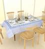 Jaipuri Hand Block Printed White Cotton 80X52 Inch Table Cloth With 6 Napkins