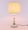 White Fabric Shade Table Lamp with White Base