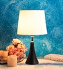 White Fabric Shade Table Lamp With Black Base