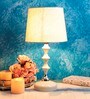 White Fabric Shade Table Lamp with White Base