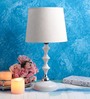 White Fabric Shade Table Lamp with White Base