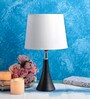 White Fabric Shade Table Lamp With Black Base