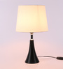 White Fabric Shade Table Lamp With Black Base