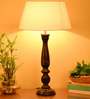 White Fabric shade Table Lamp with Wood base