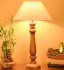 White Fabric shade Table Lamp with Wood base