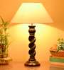 White Fabric shade Table Lamp with Wood base