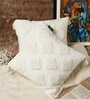 White Woven Geometric Cotton 16 x 16 Inches Cushion Covers (Set of 2)