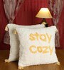 White Quoted Cotton 16 x 16 Inches Cushion Covers (Set of 2)
