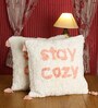 White Quoted Cotton 16 x 16 Inches Cushion Covers (Pack of 2)