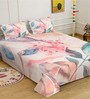 White Digital Floral Printed Cotton Blend Double Bedsheet with 2 Pillow Covers