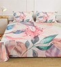 White Digital Floral Printed Cotton Blend Double Bedsheet with 2 Pillow Covers