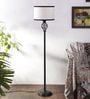 White Fabric Shade Floor Lamp with Black Base